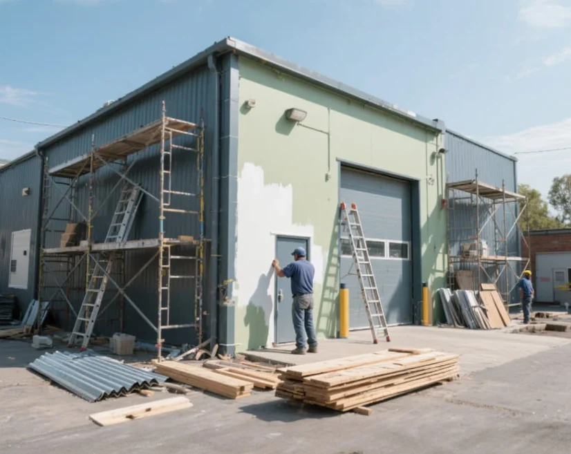 Fachada de la bodega Mercury en proceso de adecuación estructural.