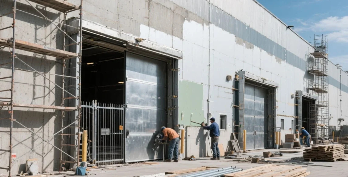 Remodelación de la parte exterior de la bodega en proceso.