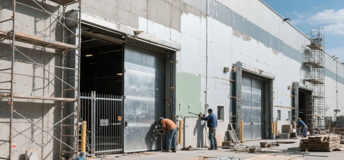 Remodelación de la parte exterior de la bodega en proceso.