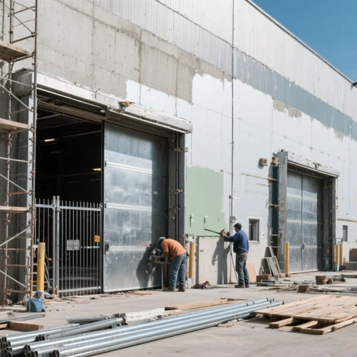 Remodelación de la parte exterior de la bodega en proceso.