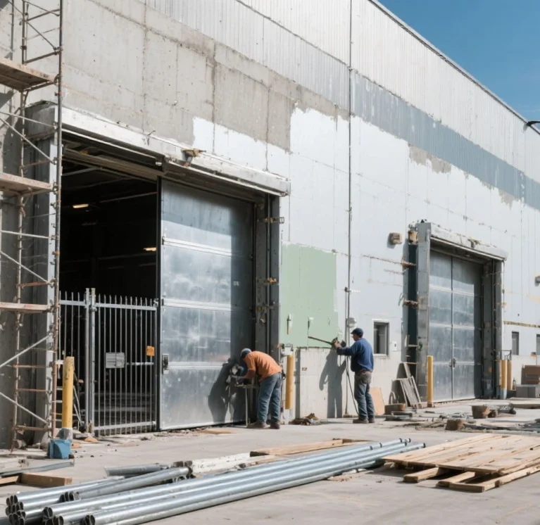 Remodelación de la parte exterior de la bodega en proceso.