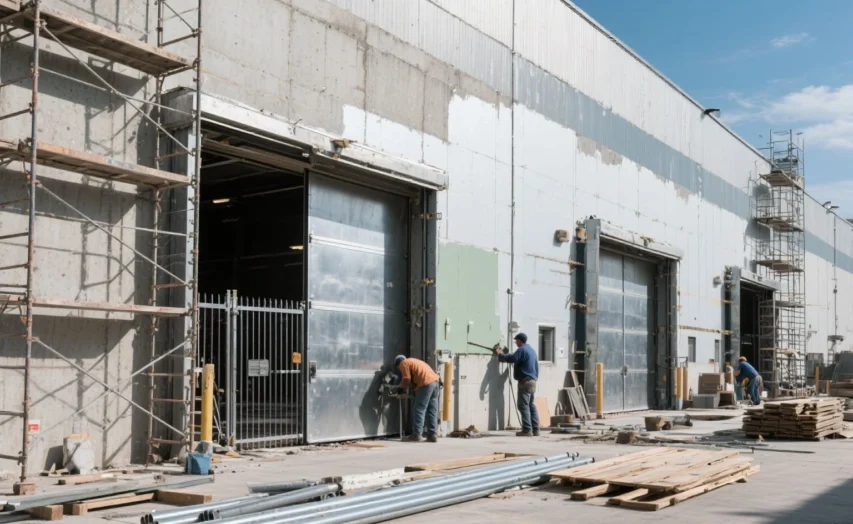 Remodelación de la parte exterior de la bodega en proceso.