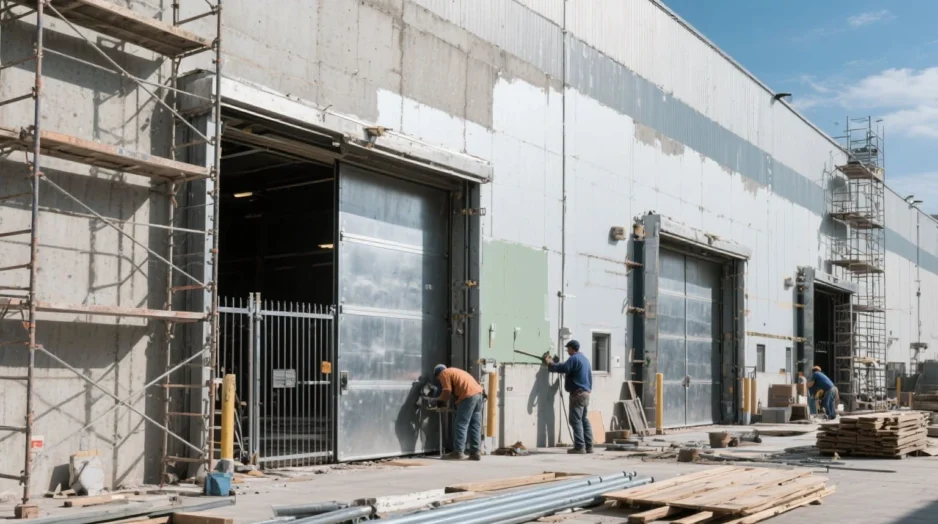 Remodelación de la parte exterior de la bodega en proceso.