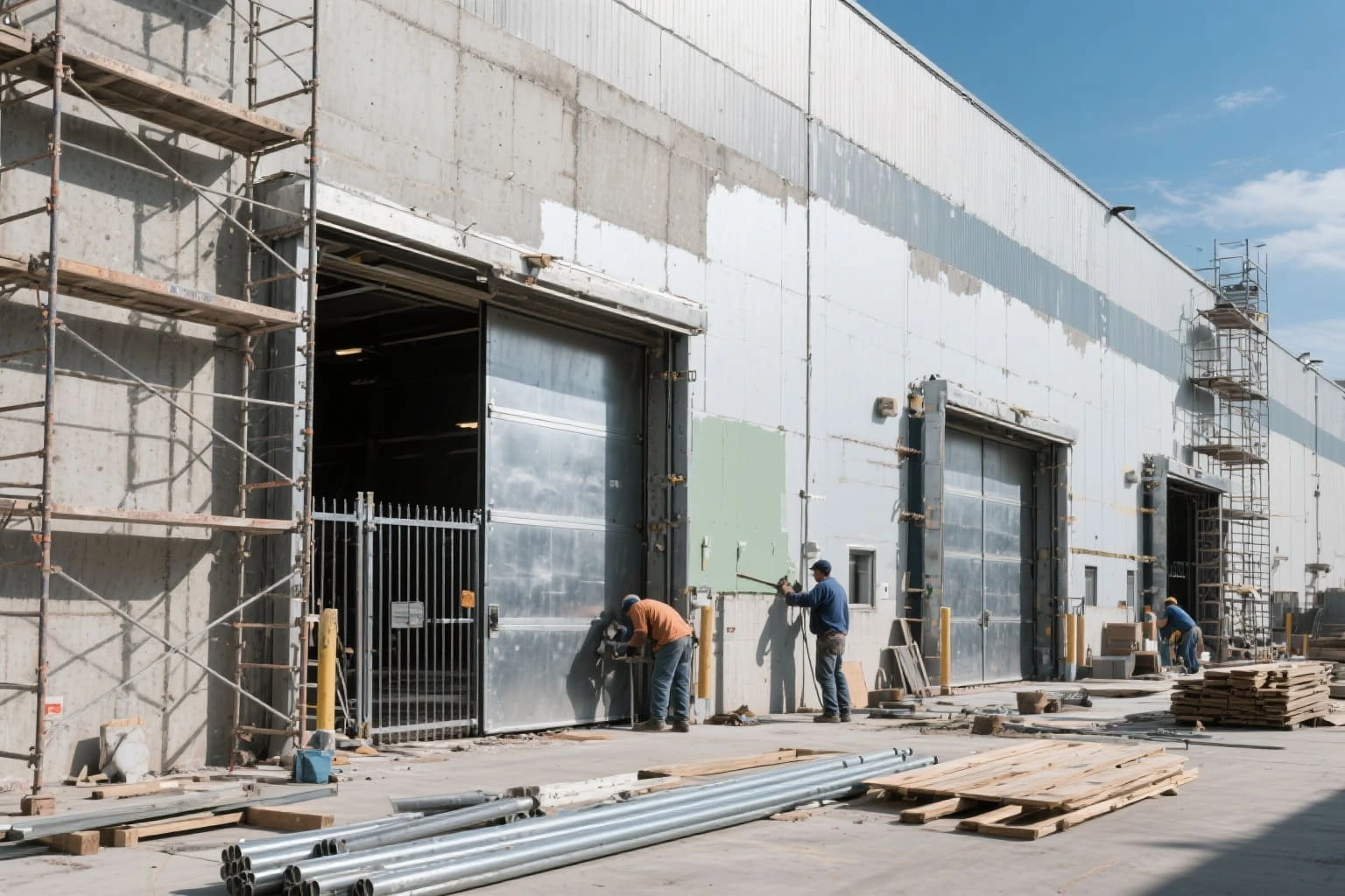 Remodelación de la parte exterior de la bodega en proceso.