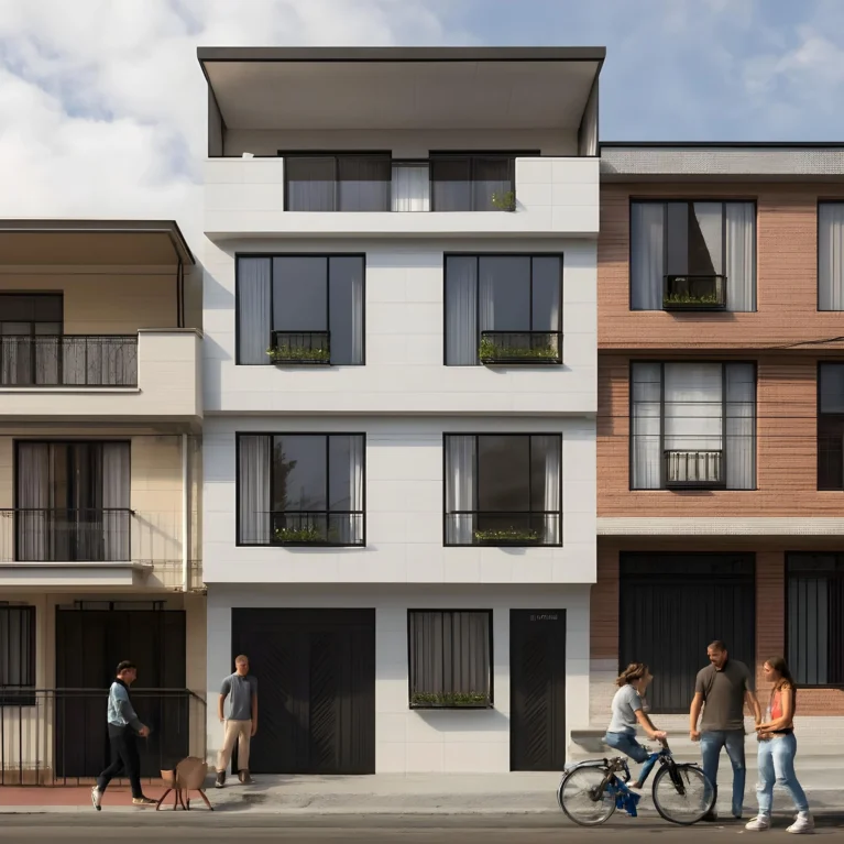 Vista frontal de una de las casas del proyecto residencial.