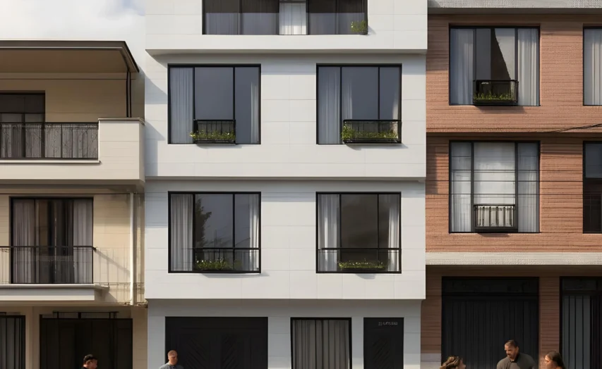 Vista frontal de una de las casas del proyecto residencial.