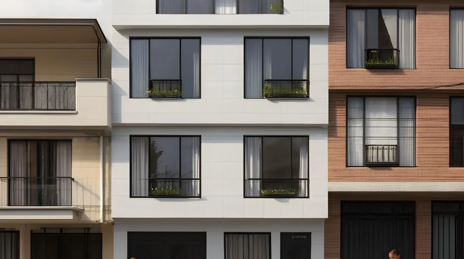 Vista frontal de una de las casas del proyecto residencial.