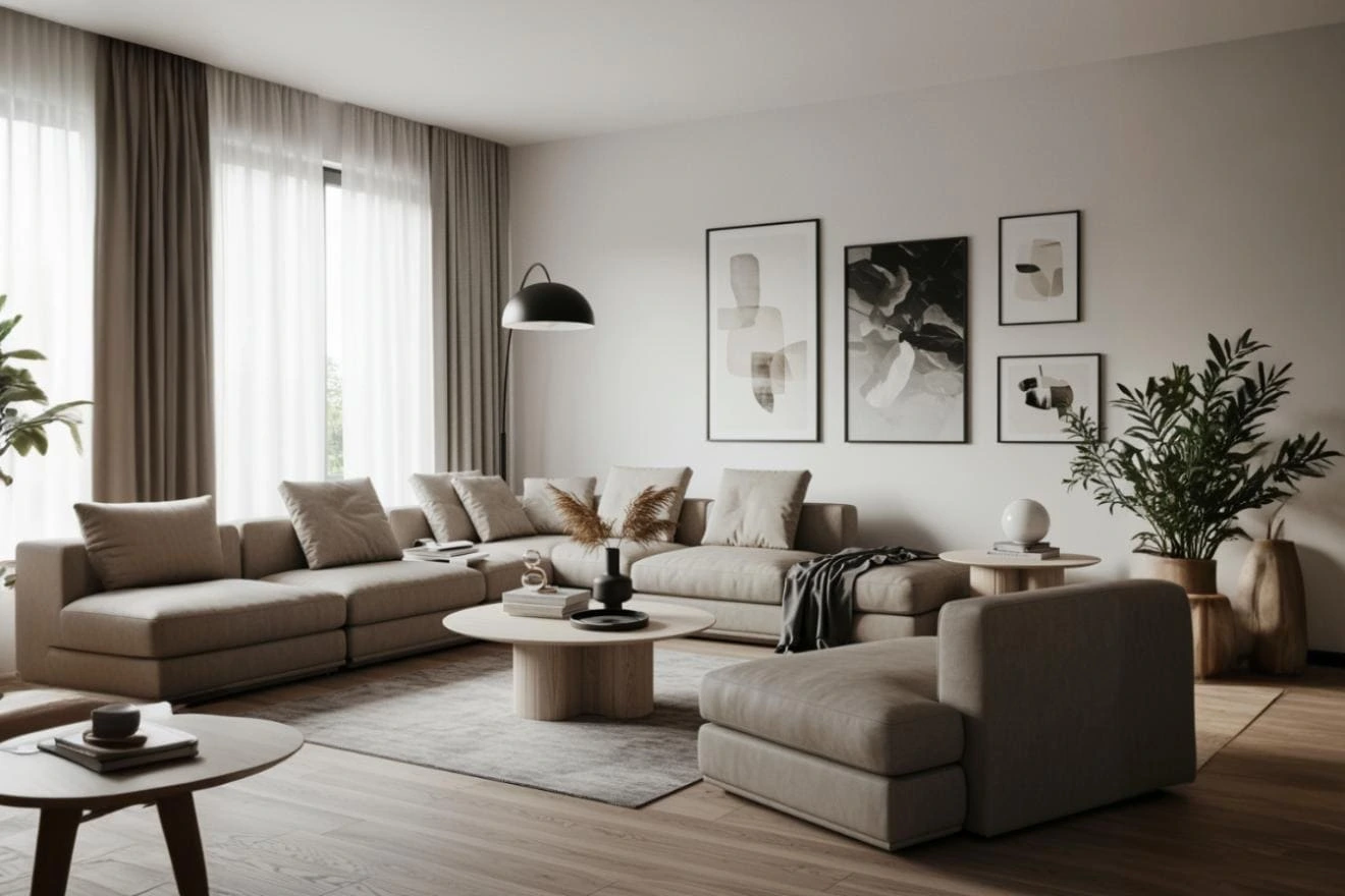 Sala del segundo apartamento terminada, con detalles modernos y parte del proyecto residencial de tres pisos.