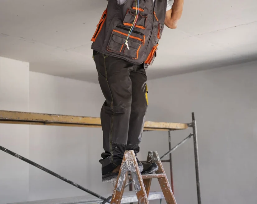 Revisión final del techo tras la culminación de la remodelación.