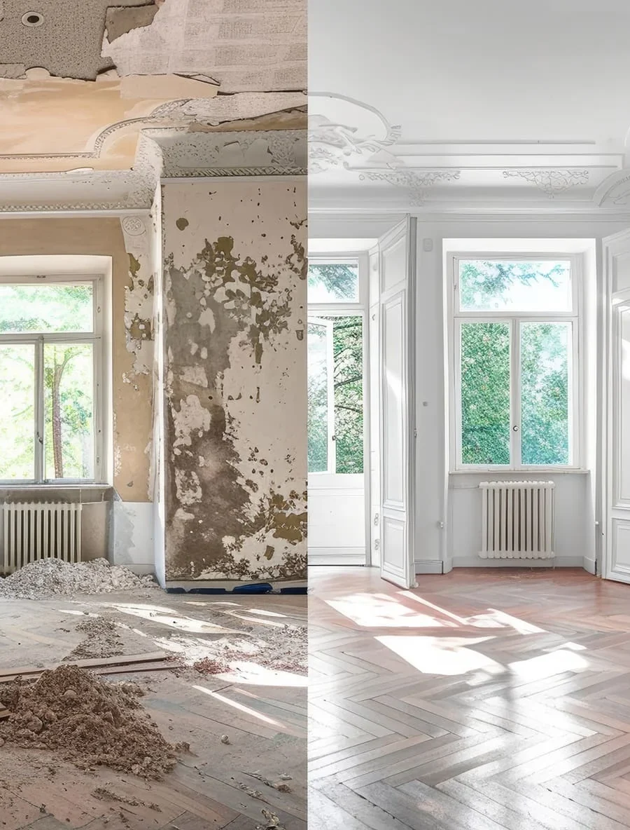 Transformación de sala: vista del antes y después.